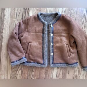 Womens Brown Faux Suede Shearling Jacket